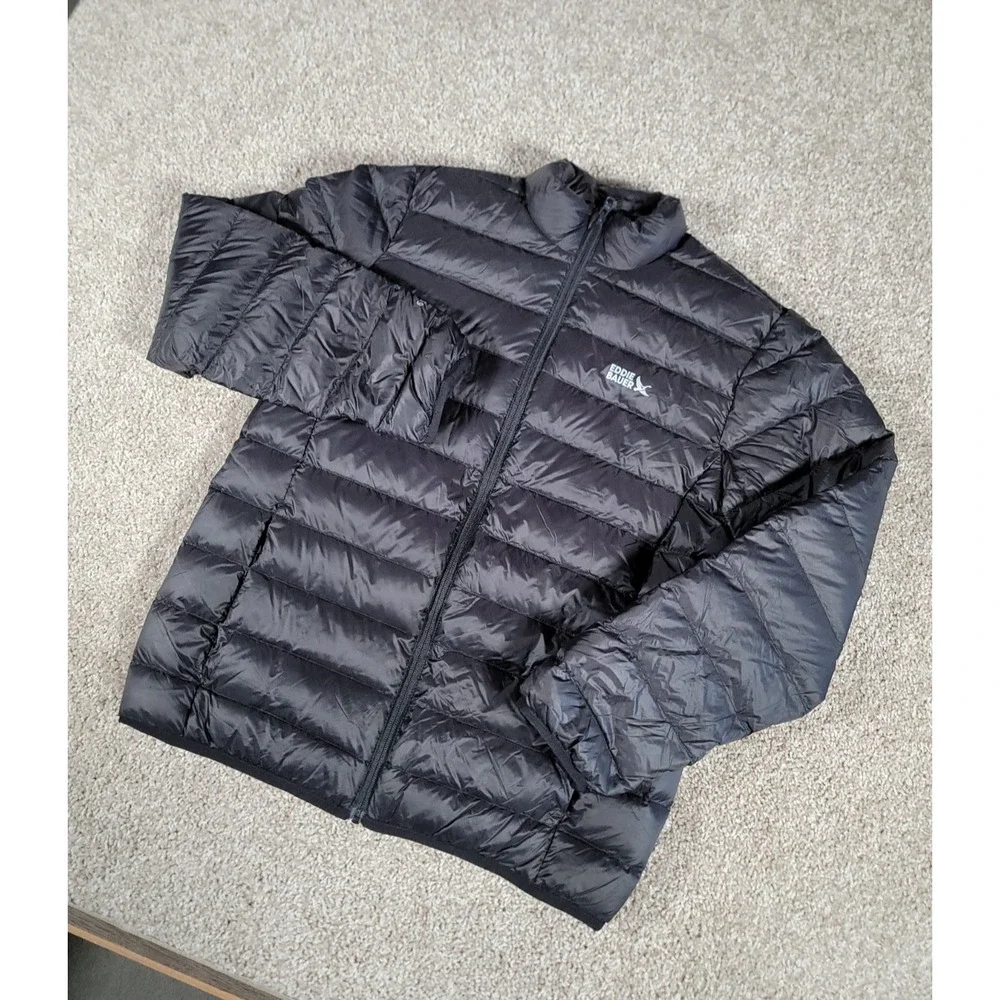 Eddie Bauer Kids XL Full Zip Puffer Coat Black Down Ski Jacket Hooded Goose Warm